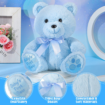 Chalyna 10 Inch Bear Stuffed Animal Gift First Bear Baby Shower Plush Toy For Wedding Birthday Easter Back To School Gift(Blue)