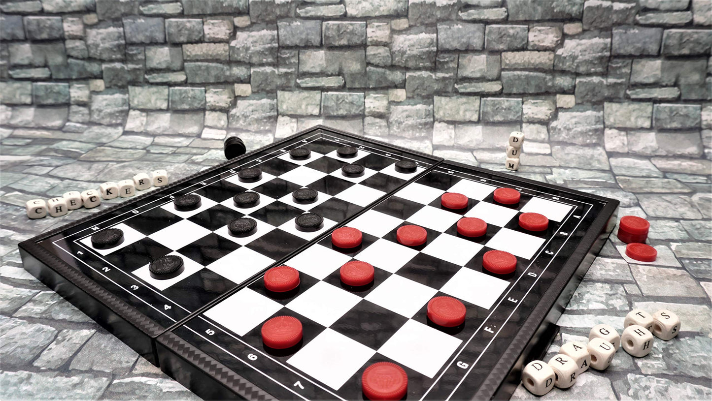 BUYESS Magnetic Checkers Board Game - Portable Mini Set, 9.8x9.8 inches, Black, Model BY-244, Includes Magnetic Checker Pieces