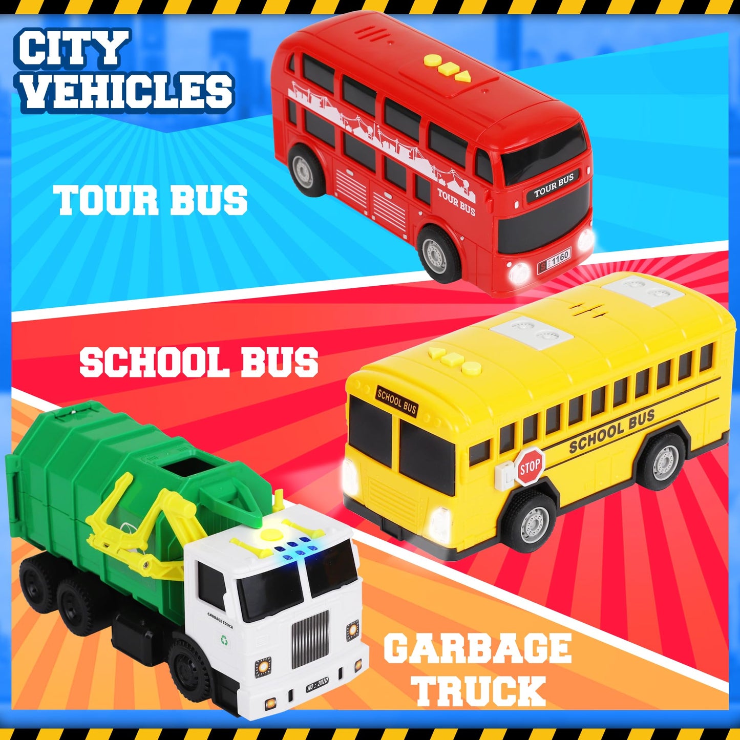 Playkidiz Toy Cars For Toddlers - 6Pcs Pull Back Cars Toys With Light And Sounds, City And Emergency Vehicles Set, Including Pol