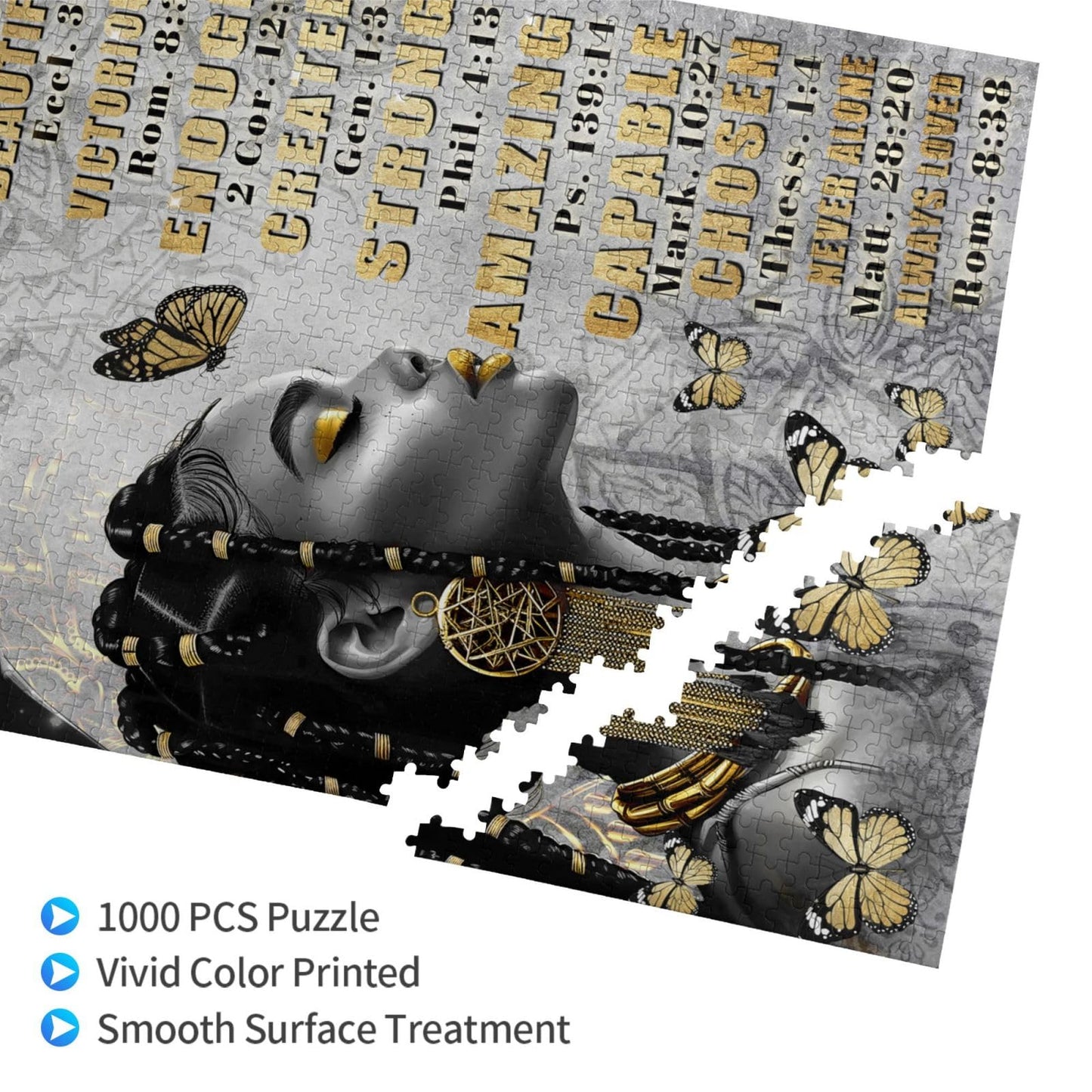 African American Puzzles For Adults 1000Pcs Afro Black Queen Jigsaw Puzzles Scripture Bible Verse Inspirational Quotes Butterfly