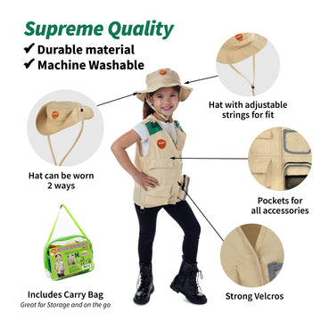 Born Toys Premium Outdoor Explorer Kit For Kids For Dress Up & Pretend Play Costumes For Boys & Girls 3-7 W/ Washable Kids Safari Vest Safari Hat And Binoculars- Outdoor Explorer Set & Scavenger Hunt