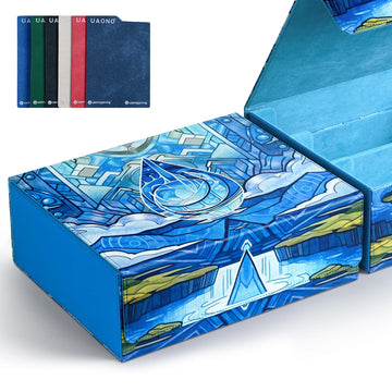 Uaono Card Storage Box For Mtg, Trading Card Deck Box Holds 1800+ With 6 Dividers, Leather Printing Magnetic Closure Card Storage Case Fits Tcg Ccg Sports Cards (Blue, Water Drop)