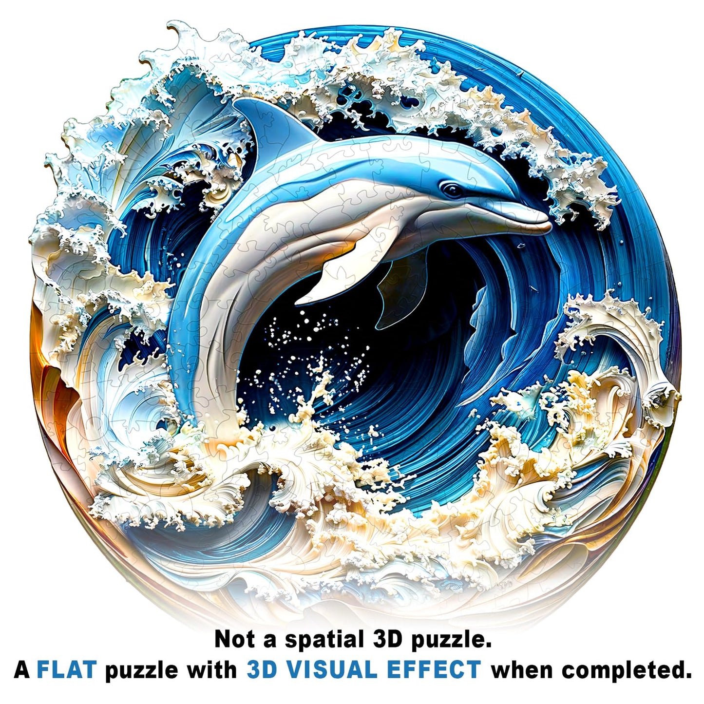 Wooden Puzzles for mature-themeds - 3D Vision Effects Dolphin Wooden Jigsaw Puzzle - Unique Animal Shaped Wood Puzzles mature-themed - Creative Birthday Gift Family Game (100pcs)