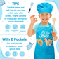 R HORSE 2 Pcs Kid Apron and Chef Hat Set, Adjustable Children Blue Kitchen Apron Cooking Baking Painting and Training Kits Dress