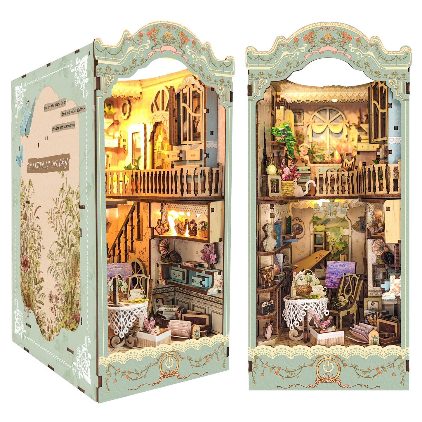 Diy Book Nook Kit - Bookend Diorama With Led - 3D Wooden Puzzle Diy Miniature House Kits - Bookshelf Insert Decor - Booknook Dol