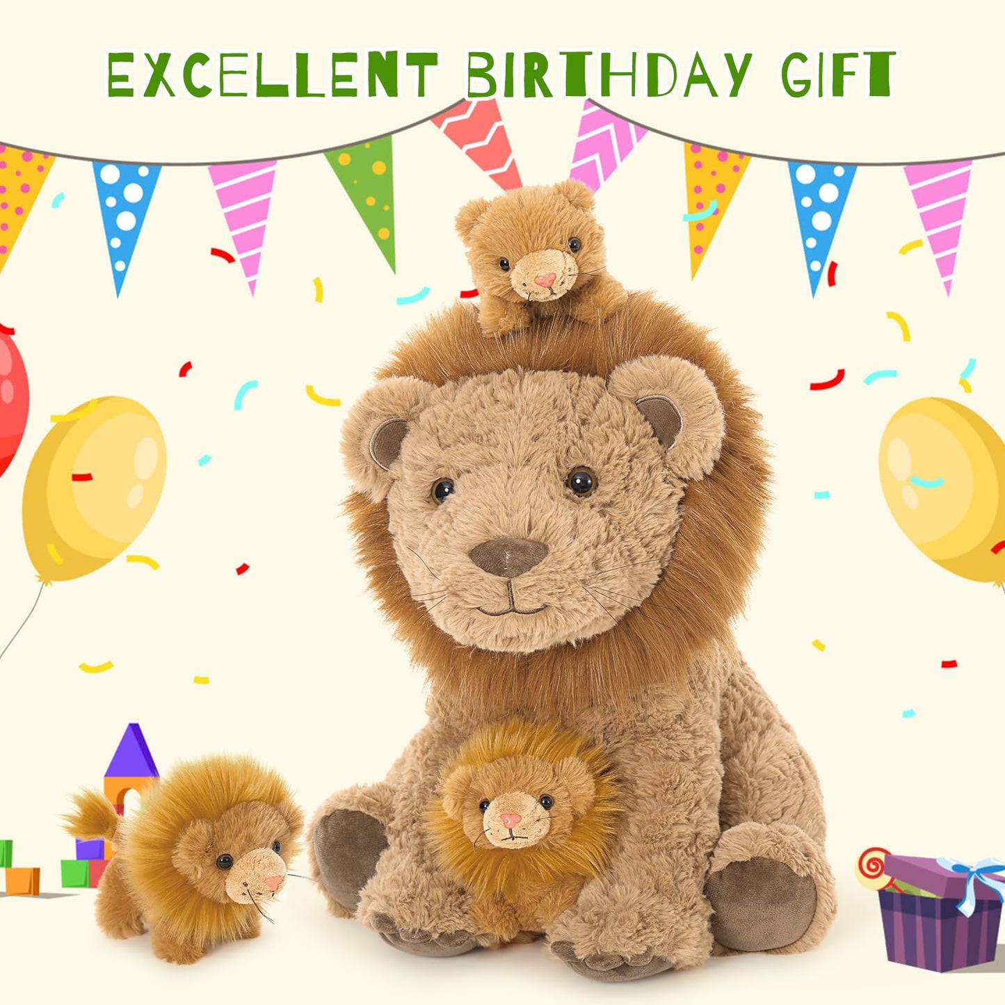 Karister Lion Stuffed Animal Set - Plush Mother Lion with 3 Baby Lions, Cute Lion Design, Perfect Gift for Kids, Model W524_1_45