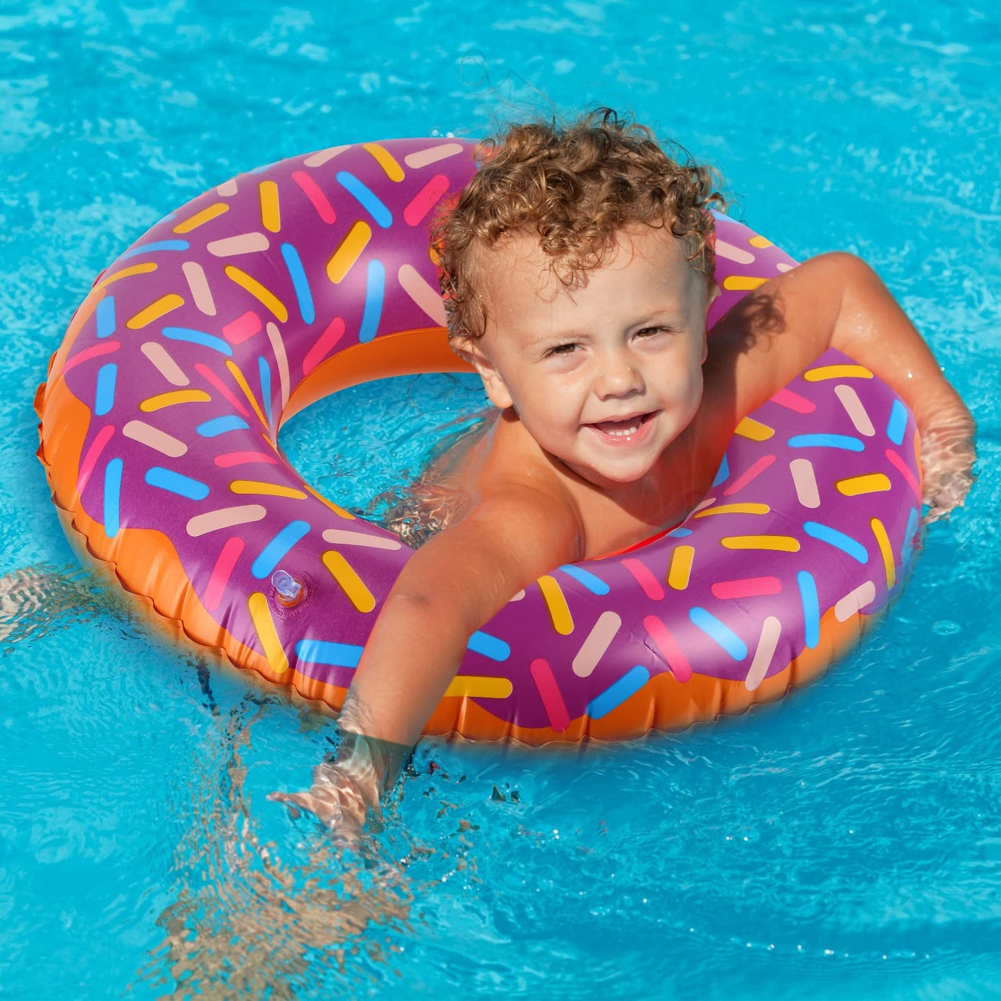 8 Pcs Kids Inflatable Donut 21.7 Inch Sprinkle Donut Pool Floats Doughnut Inflatable Swim Tube Swimming Ring Colorful Beach Part