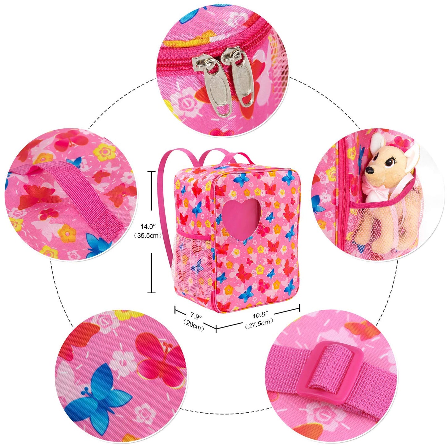 Zita Element 18 Inch Girl Doll Backpack Butterfly Design Carrier Bag With Clothes And Accessories Including 18 Inch Dolls Clothe