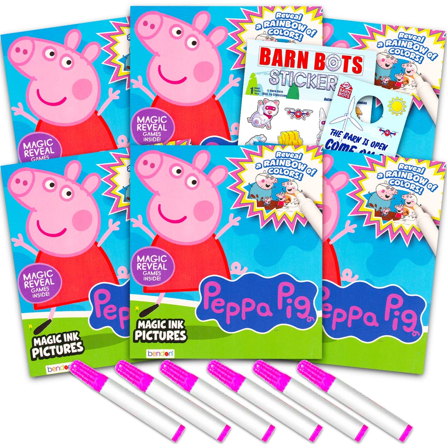 Peppa Pig Imagine Ink Coloring Book Set for Girls Boys - 6 Pack No Mess Coloring Books with Stickers, More (Peppa Pig Party Favo