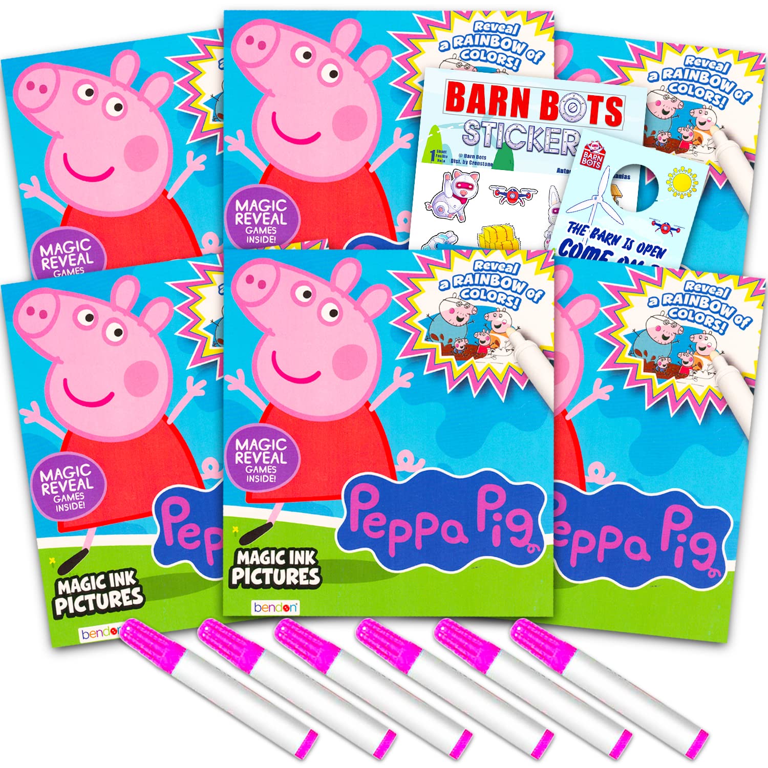 Peppa Pig Imagine Ink Coloring Book Set for Girls Boys - 6 Pack No Mess Coloring Books with Stickers, More (Peppa Pig Party Favo