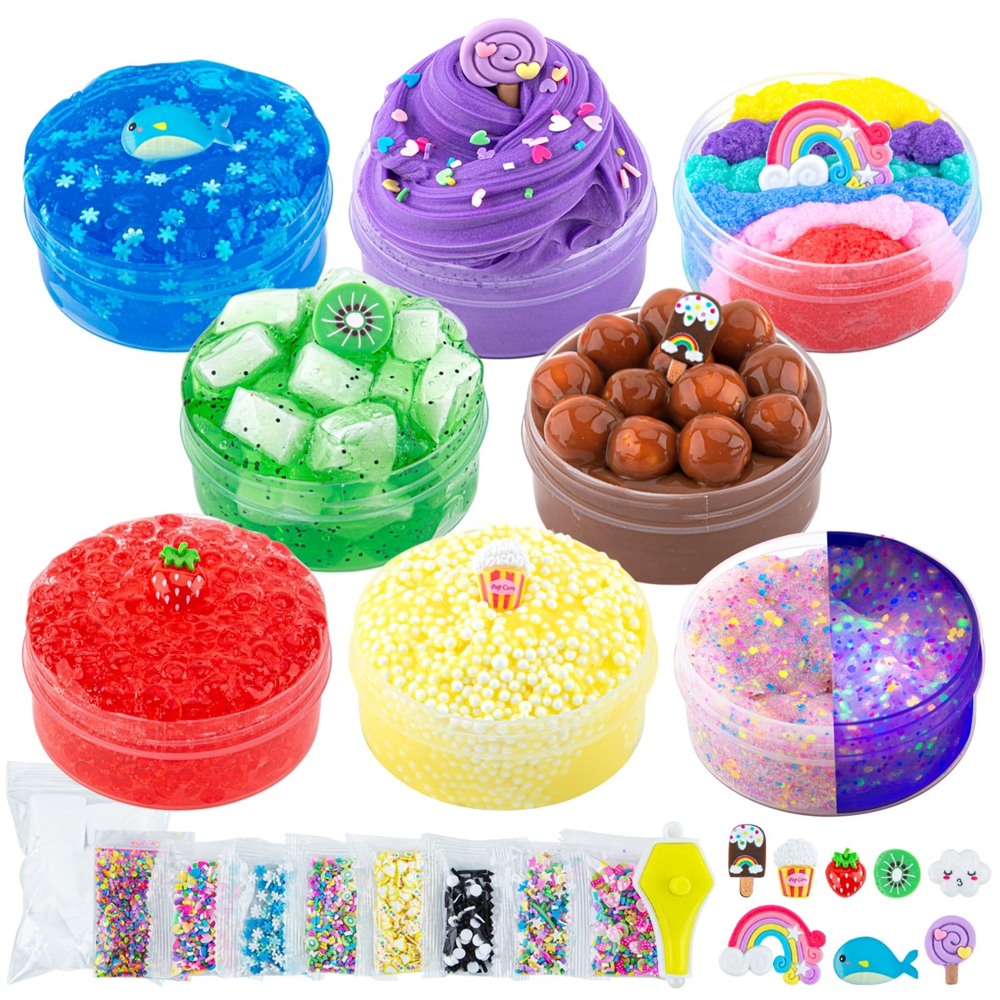 Slime Variety Pack Different Textures, 8 Pack Slime Kit Includes Butter Slime, Rainbow Cloud Slime & Clear Beaded Slime, Glow In