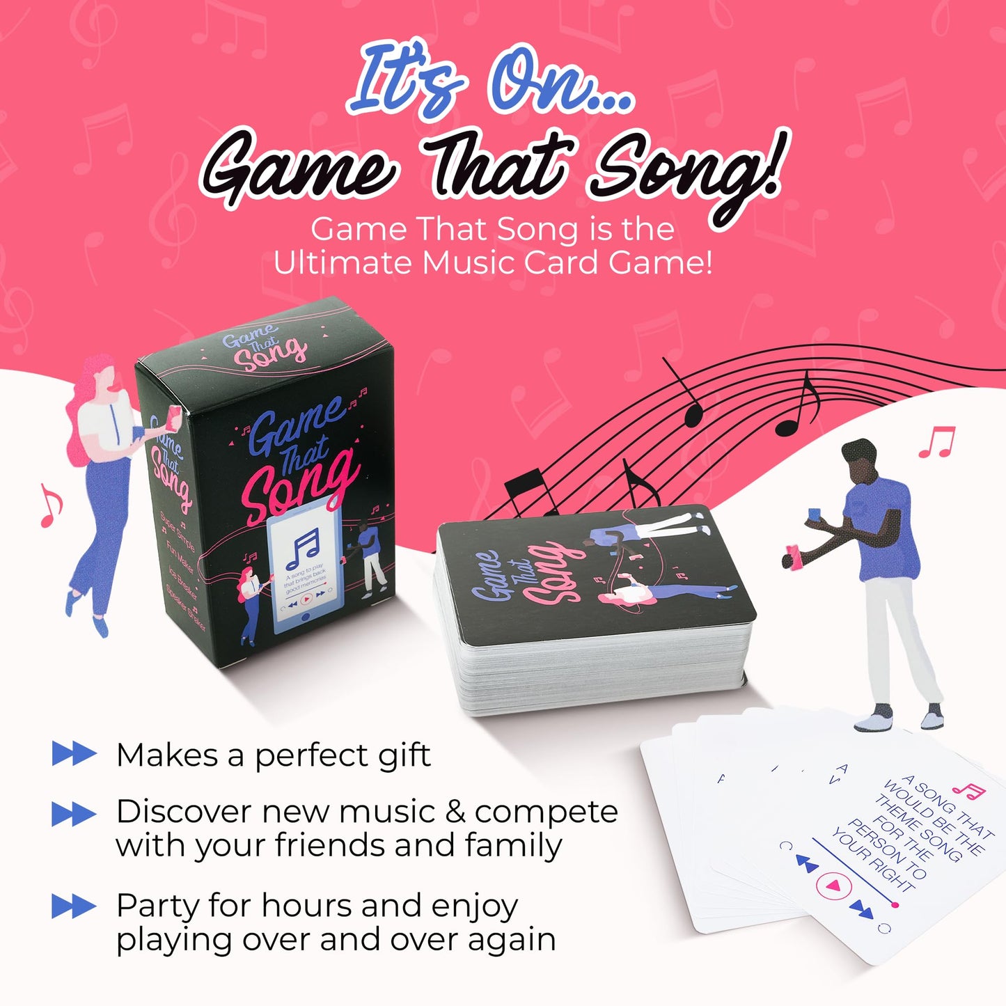Game That Song Music Card Game for Adults & Teens - Fun Party Game, Black, Model GTS-01, Great Gift for Music Lovers