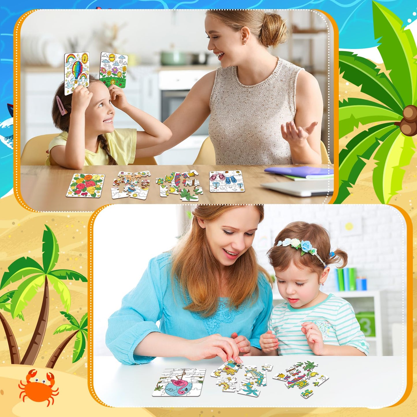 Realspring 24 Pack Color Your Own Jigsaw Puzzles - DIY Coloring Crafts for Kids 3-8, Paper, Educational Party Favors