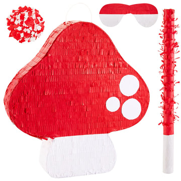 Lewtemi Mushroom Piñata 3D Mushroom Shaped Piñata Mushroom Party Favor With Blindfold Bat Confetti For Forest Jungle Fairy Theme Woodland Birthday Party Baby Shower Garden Decor, 14.9 X 14.1 X 2.95'