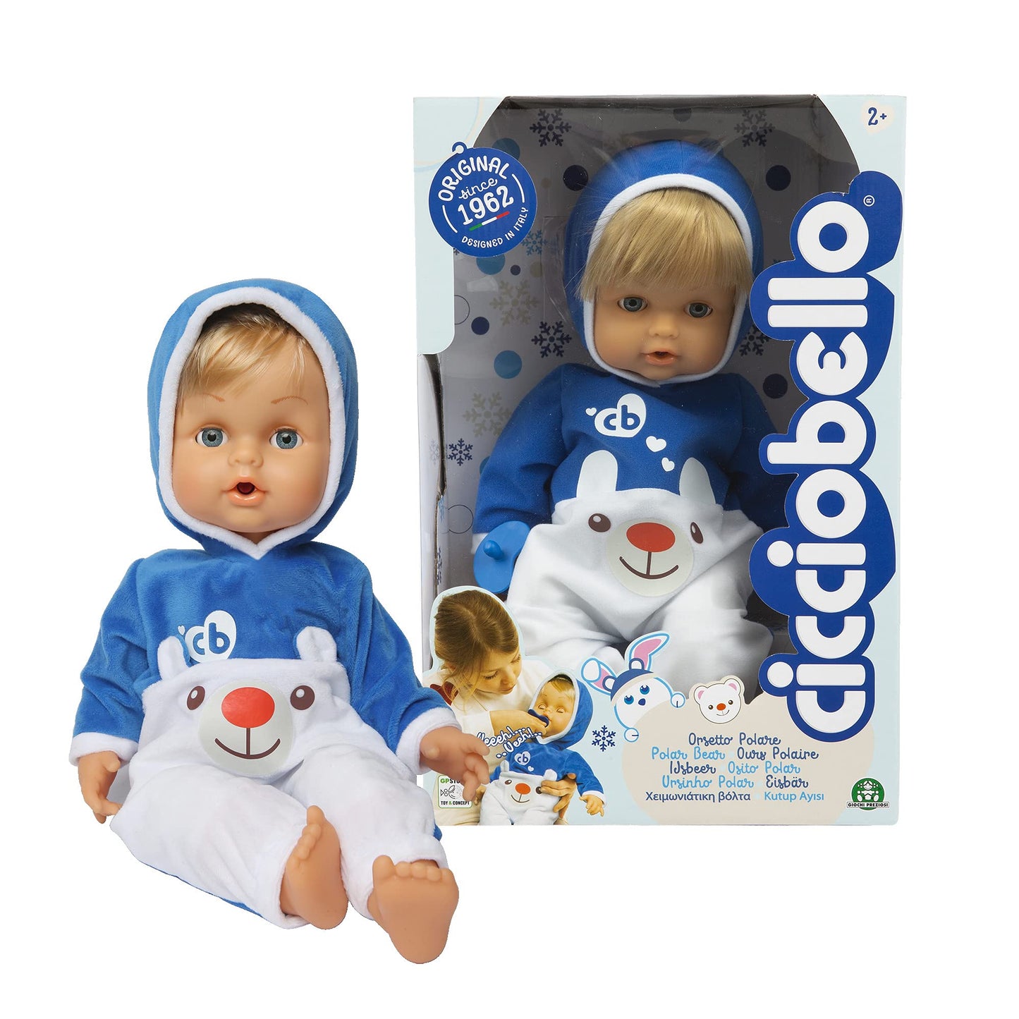 Cicciobello - Polar Bear Doll is Ready for Winter with a Soft and Warm Onesie, with Pacifier to Calm him When Crying, 42 cm, for