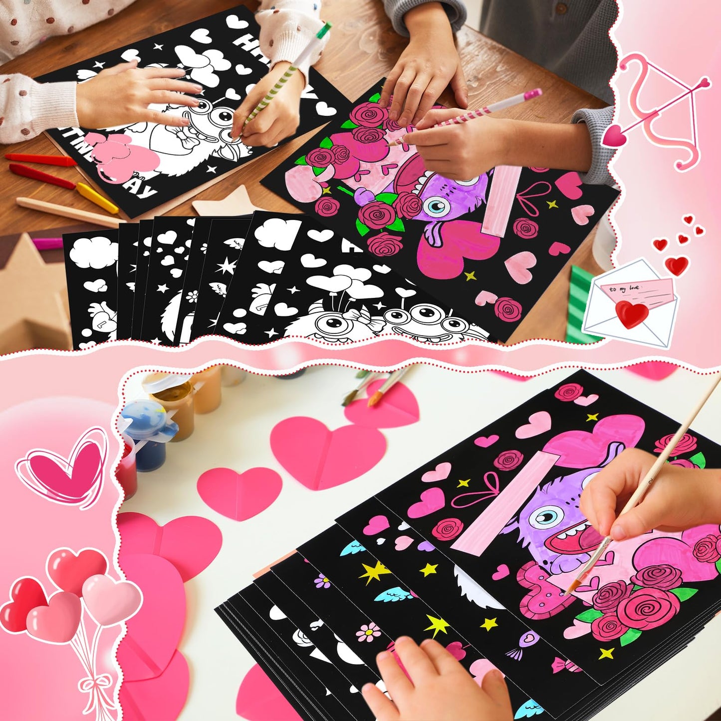 Zhanmai 30 Pcs Valentines Day Coloring Posters Monster DIY Valentines Crafts Bulk Color Your Own Crafts Heart Monster Posters D