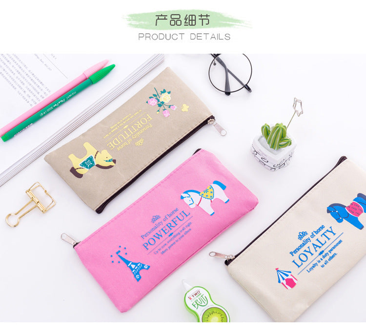 European and American creative stationery pony large capacity Oxford cloth zipper bag student prizes zipper pencil case manufacturers wholesale