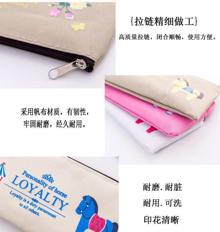 European and American creative stationery pony large capacity Oxford cloth zipper bag student prizes zipper pencil case manufacturers wholesale