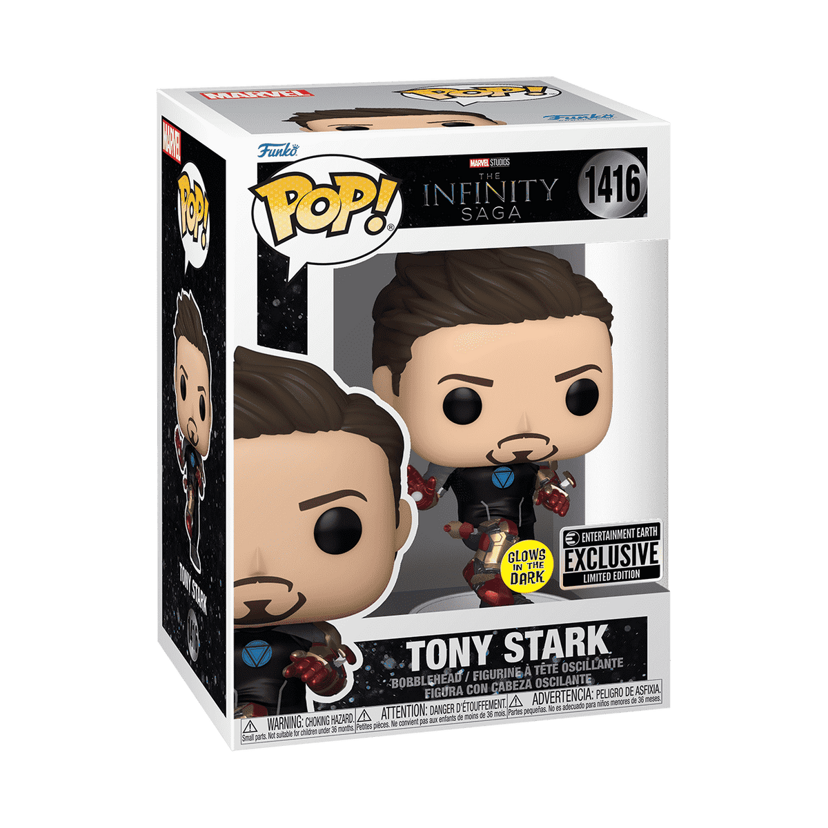 Tony Stark #1416 Entertainment Earth Exclusive Glow In The Dark Funko Pop! Marvel The Infinity Saga