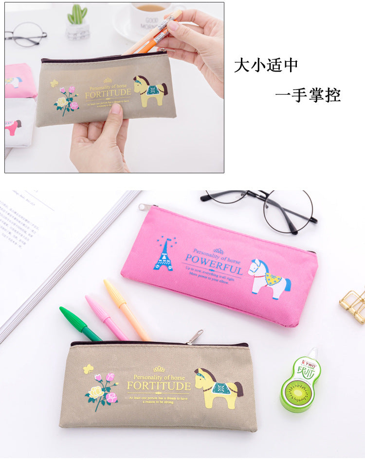 European and American creative stationery pony large capacity Oxford cloth zipper bag student prizes zipper pencil case manufacturers wholesale