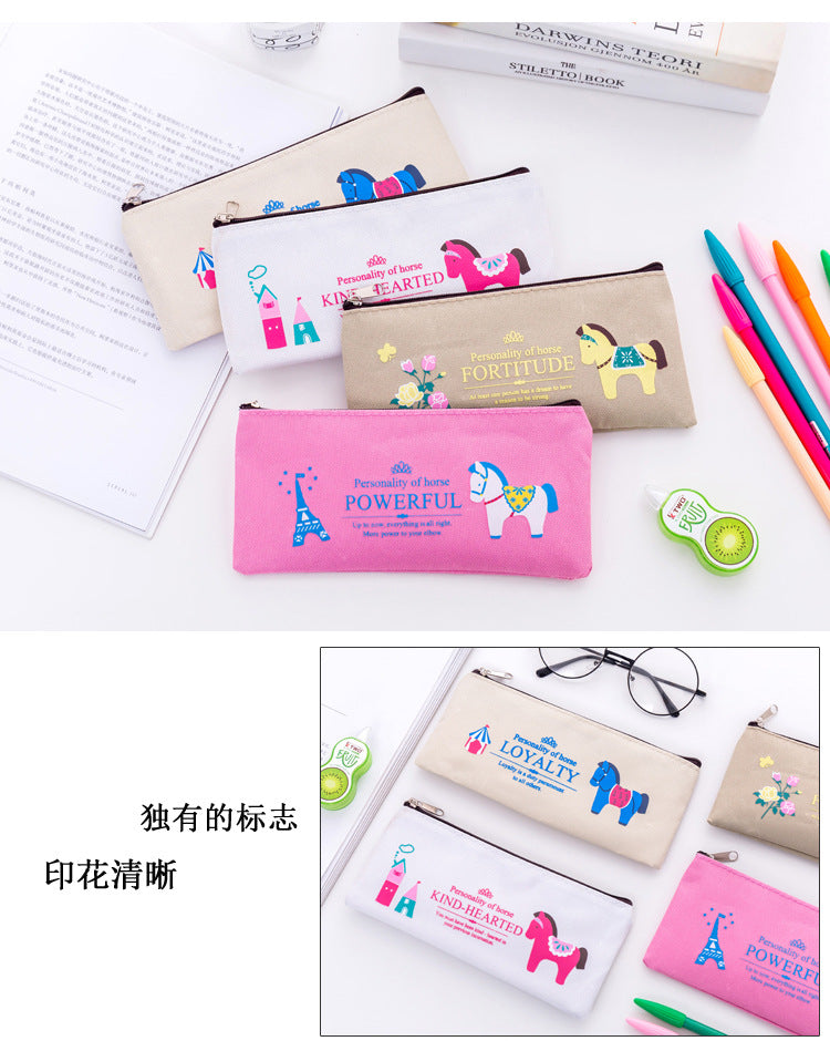 European and American creative stationery pony large capacity Oxford cloth zipper bag student prizes zipper pencil case manufacturers wholesale