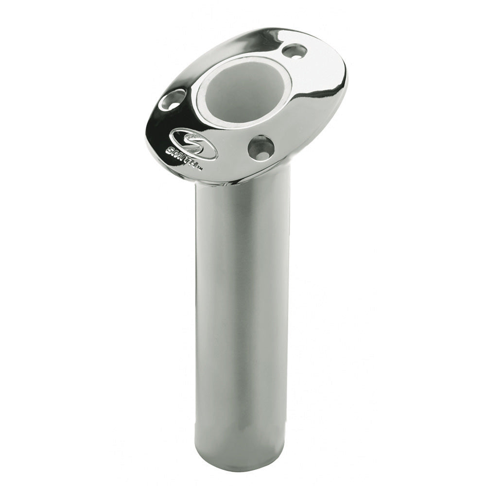 C.E. Smith Flush Mount Rod Holder - 15 Degree &amp; 9 Depth - Stainless Steel - Cast Gimbal - White Vinyl Liner