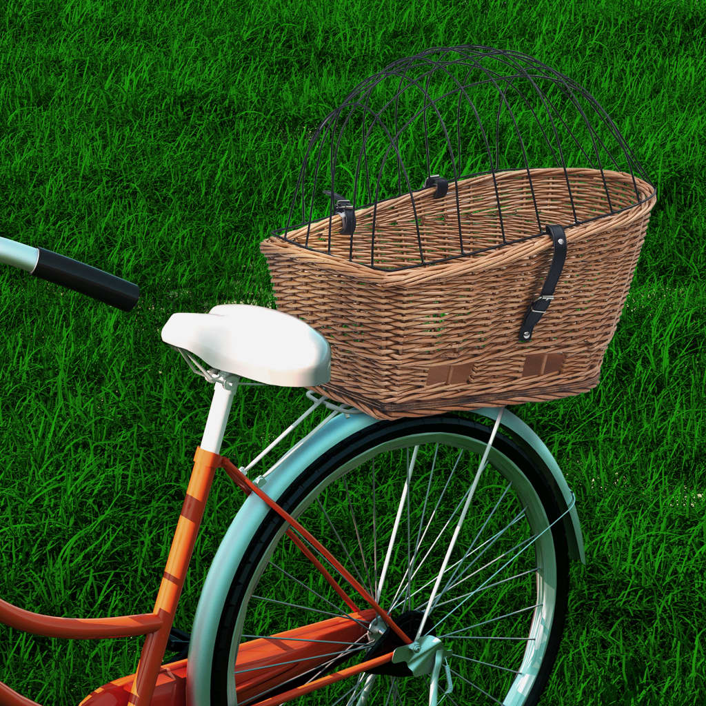 vidaXL Bike Rear Basket with Cover 21.7 x 12.2 x 14.2 Natural Willow