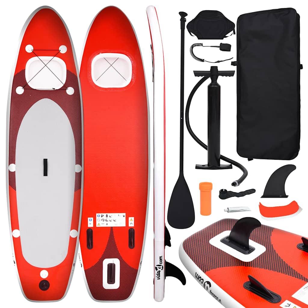 vidaXL Inflatable Stand Up Paddle Board Set Red 129.9x29.9x3.9