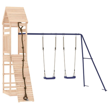 Vidaxl Swing Set, Wooden Playground Equipment Outdoor Playset, Outdoor Backyard Playground Set For Kids Age 3-8 Years, Solid Wood Pine