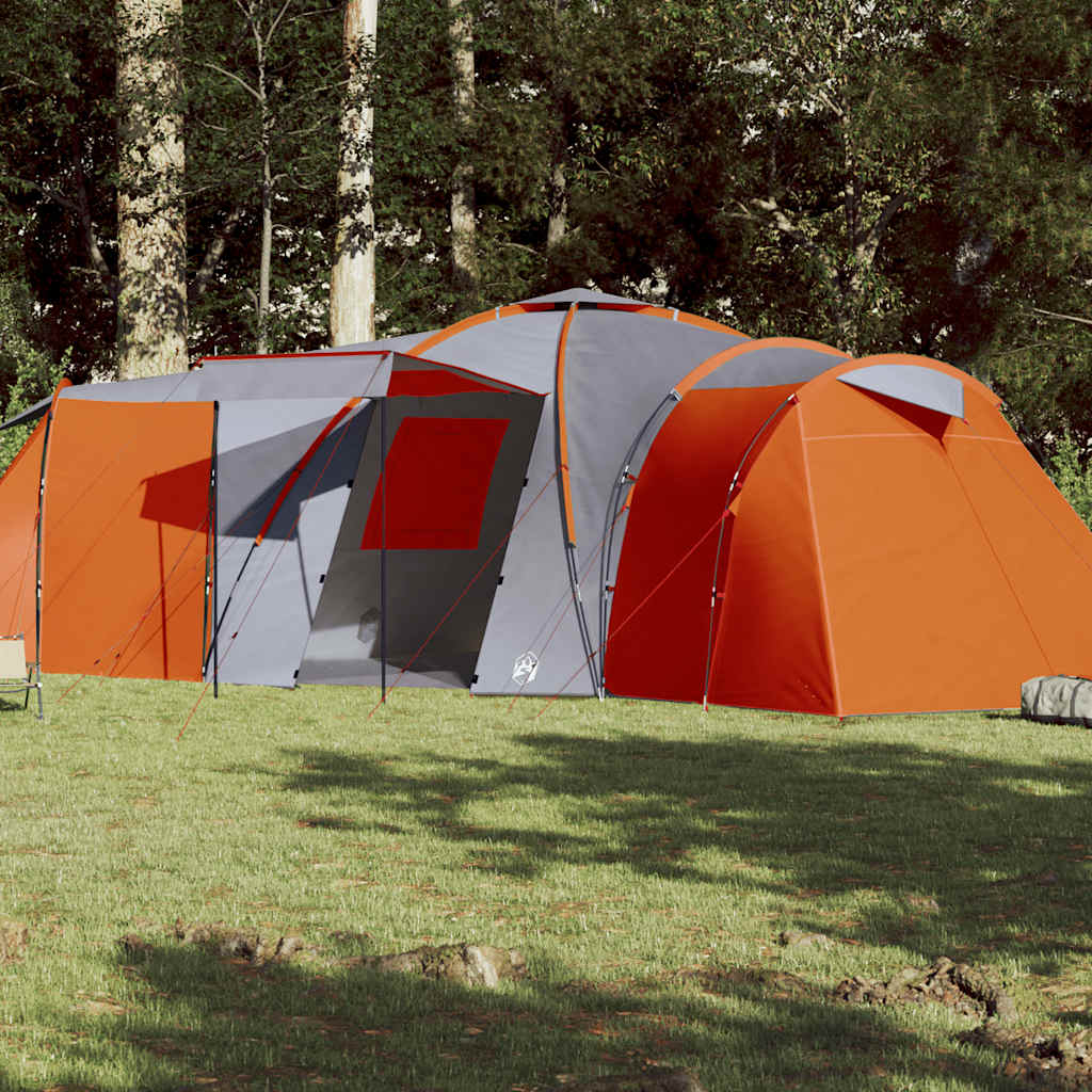 vidaXL Family Tent Dome 12-Person Gray and Orange Waterproof