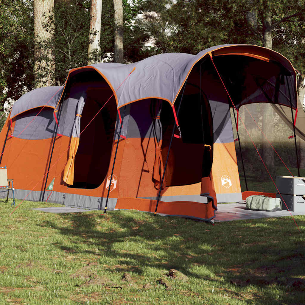 vidaXL Family Tent Tunnel 8-Person Gray and Orange Waterproof