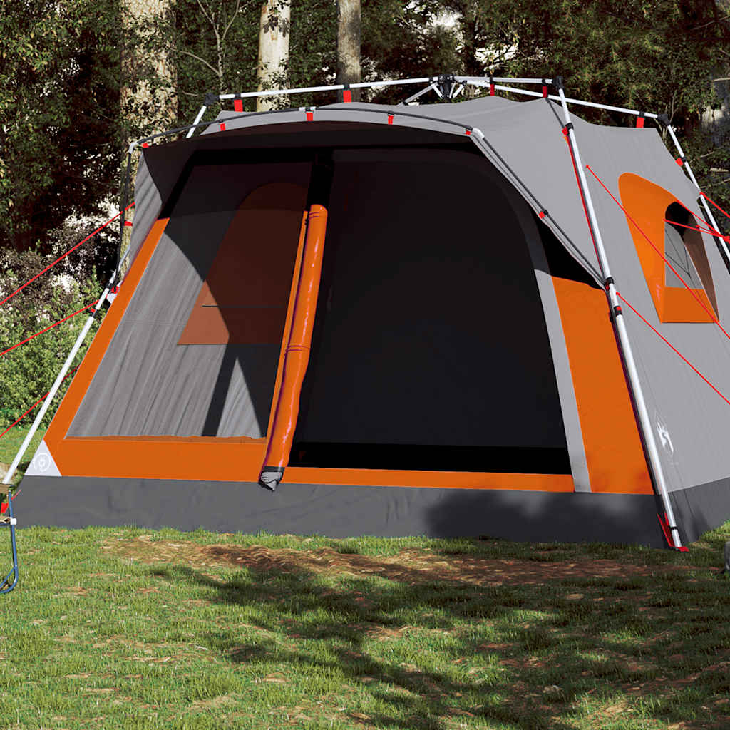 vidaXL Family Tent Cabin 7-Person Gray and Orange Quick Release