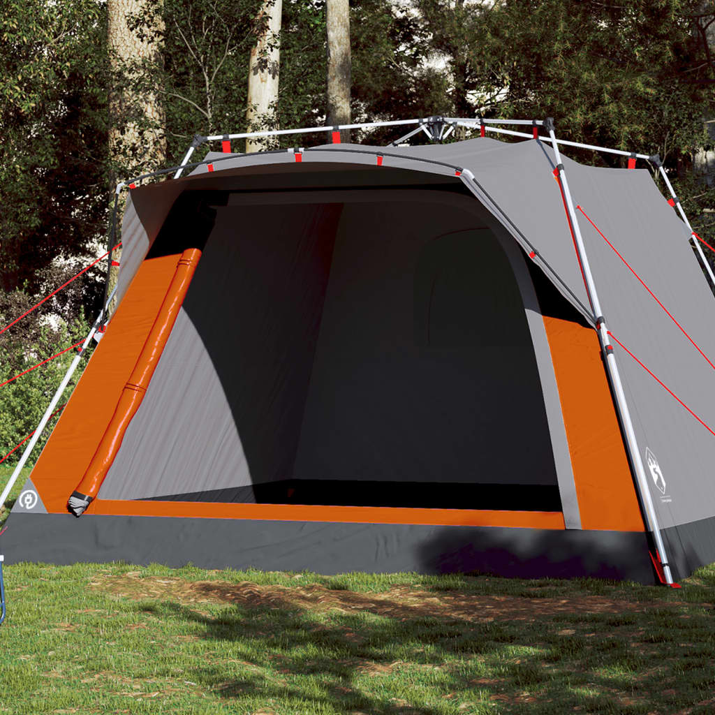 vidaXL Camping Tent Cabin 4-Person Gray and Orange Quick Release