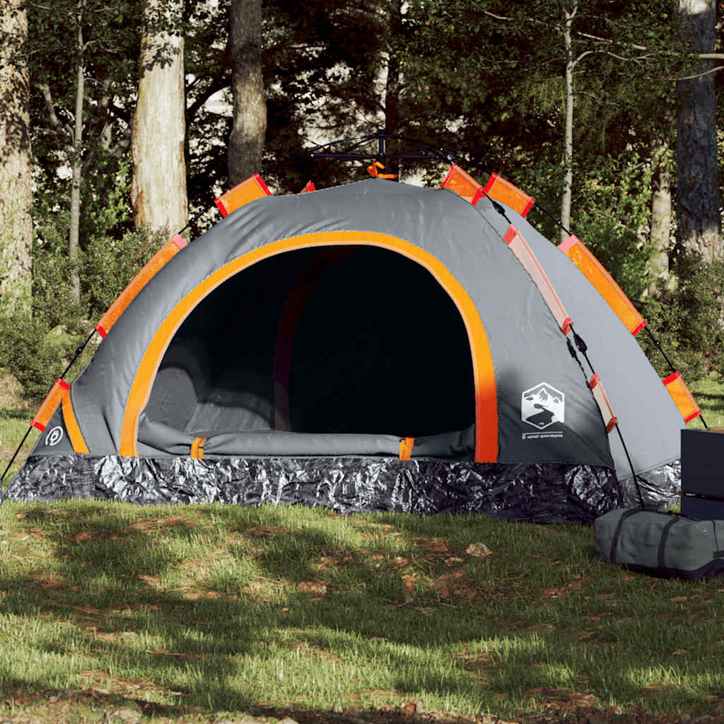 vidaXL Camping Tent 4-Person Gray and Orange Quick Release