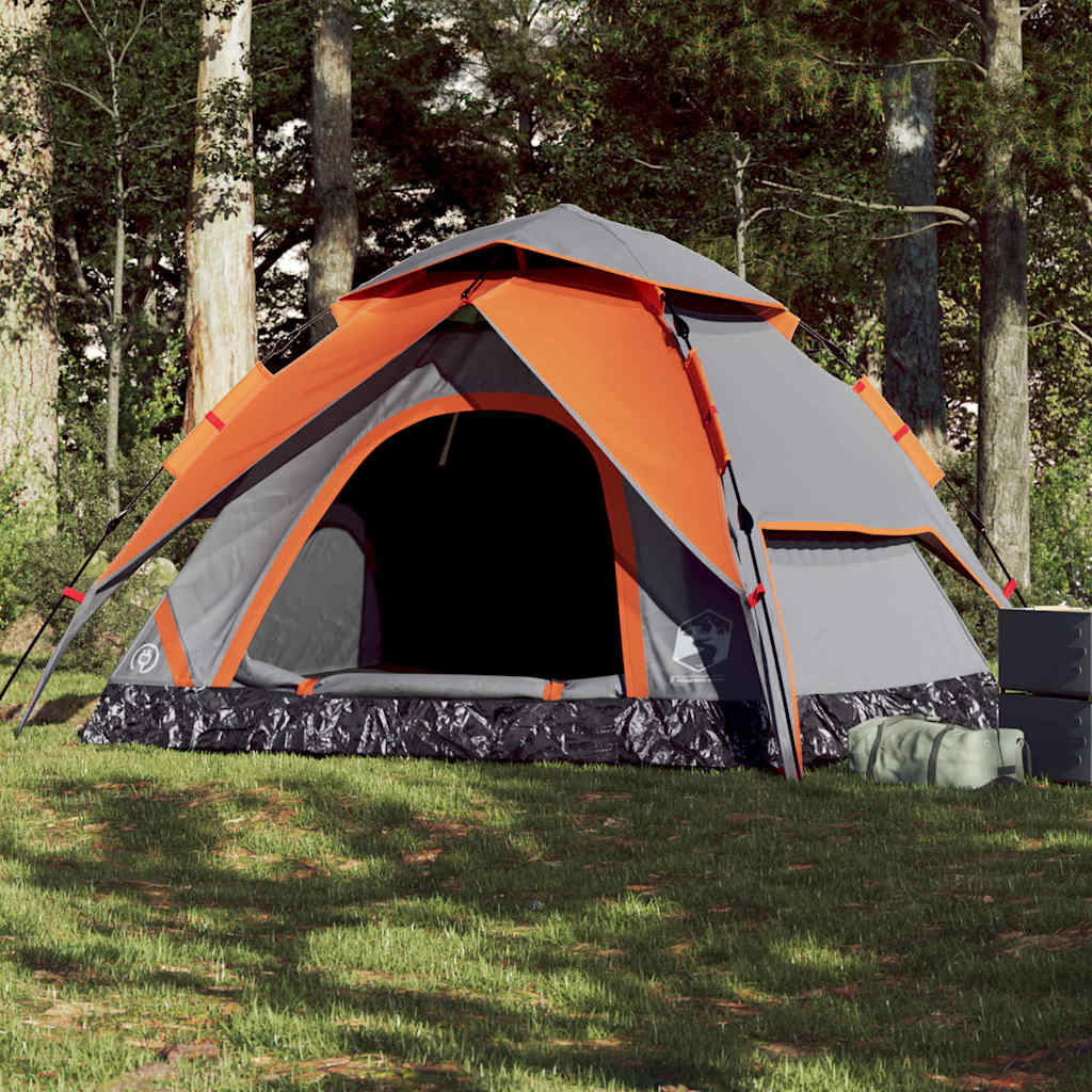 vidaXL Camping Tent Dome 5-Person Gray and Orange Quick Release