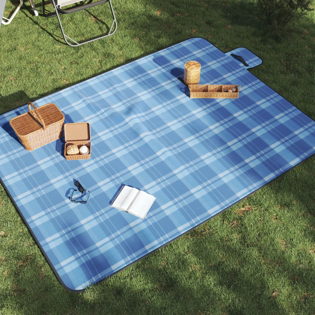 vidaXL Picnic Blanket Foldable Blue Plaid 78.7x59.1 Velvet
