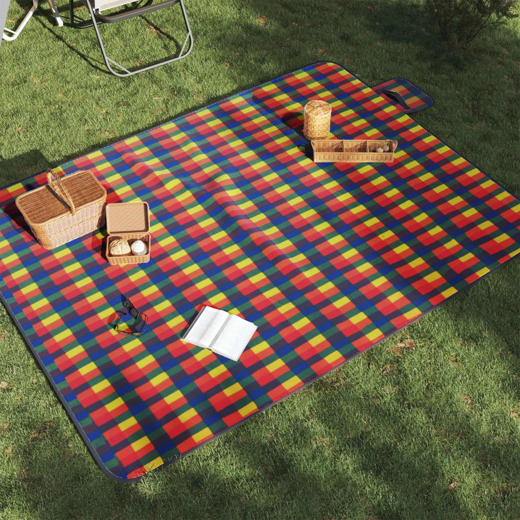 vidaXL Picnic Blanket Foldable Multicolor Plaid 78.7x59.1 Velvet