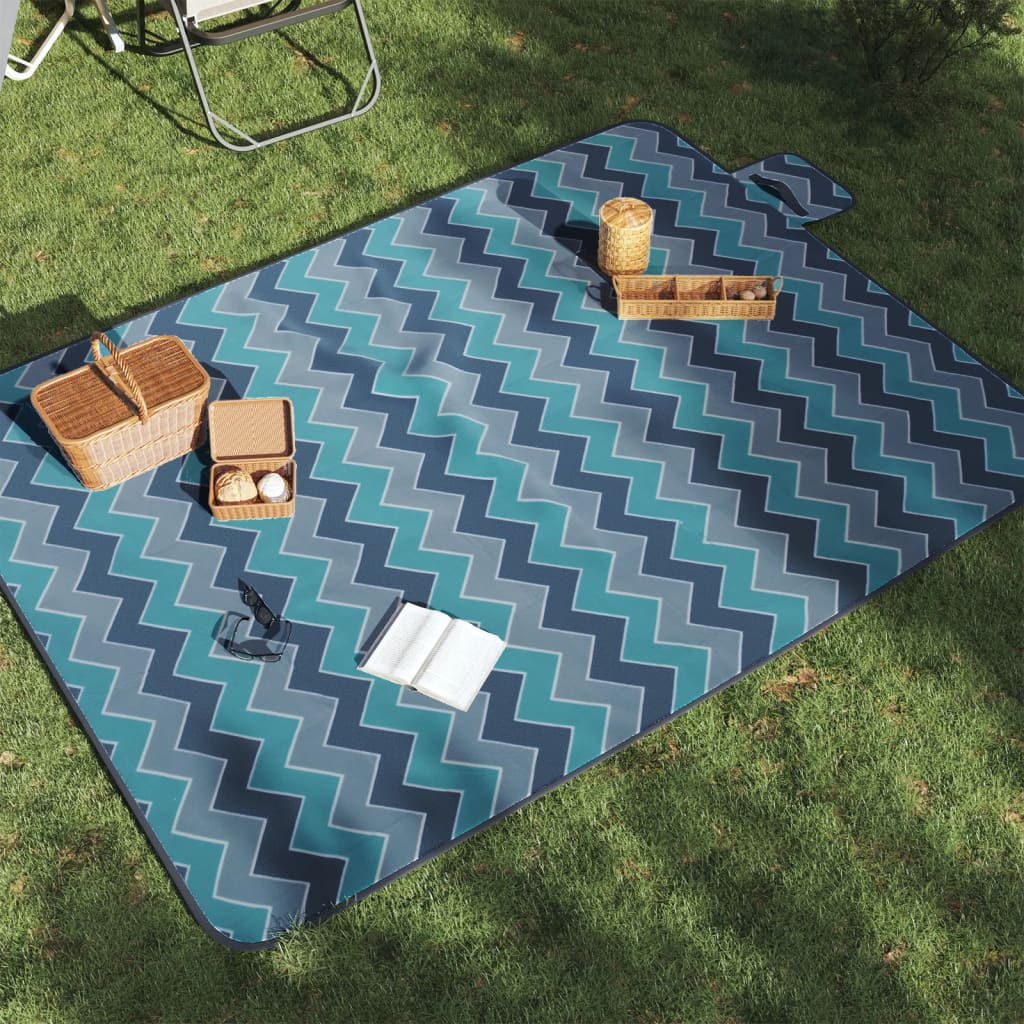 vidaXL Picnic Blanket Foldable Blue Wave 78.7x59.1 Velvet