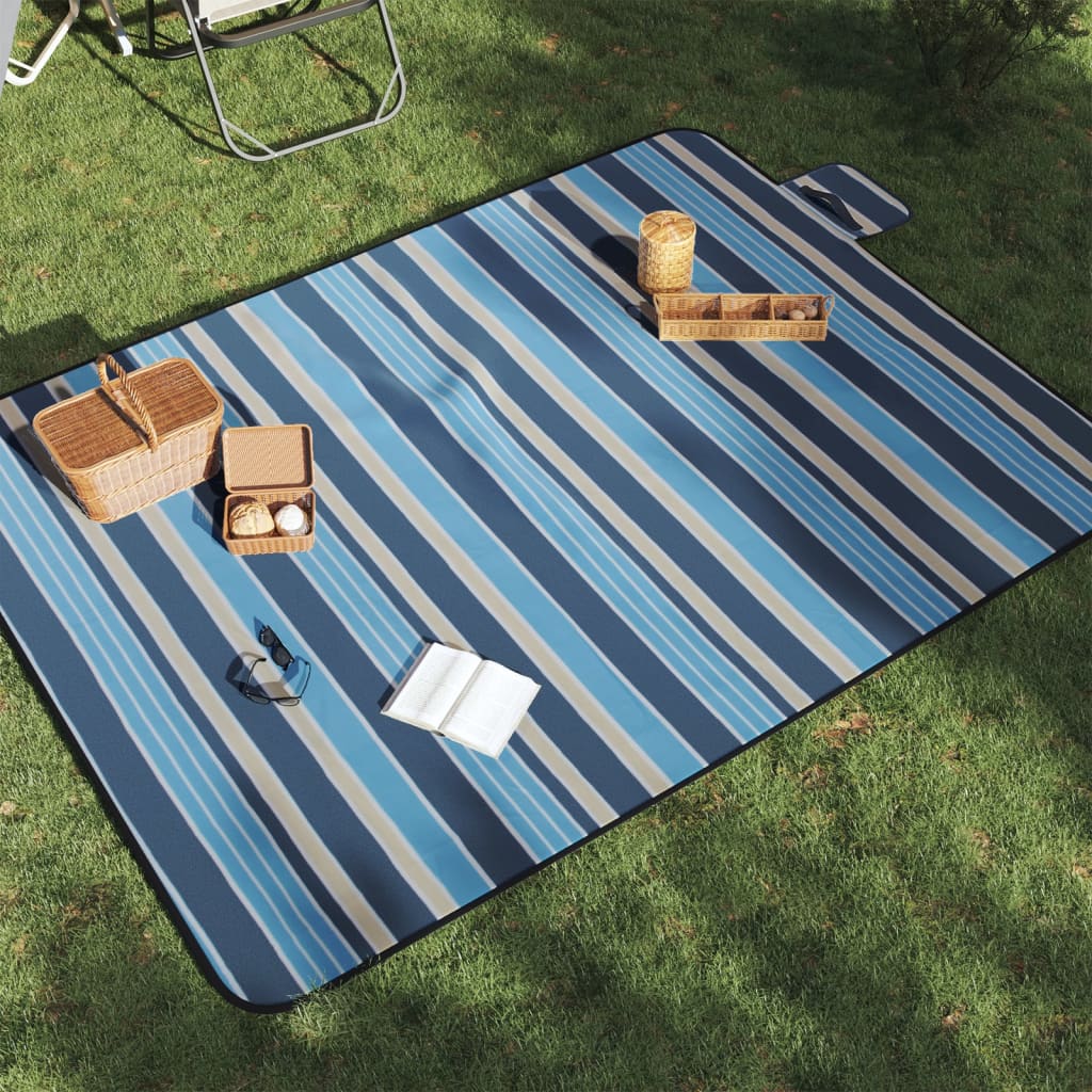 vidaXL Picnic Blanket Foldable Blue and White Stripe 78.7x59.1 Velvet