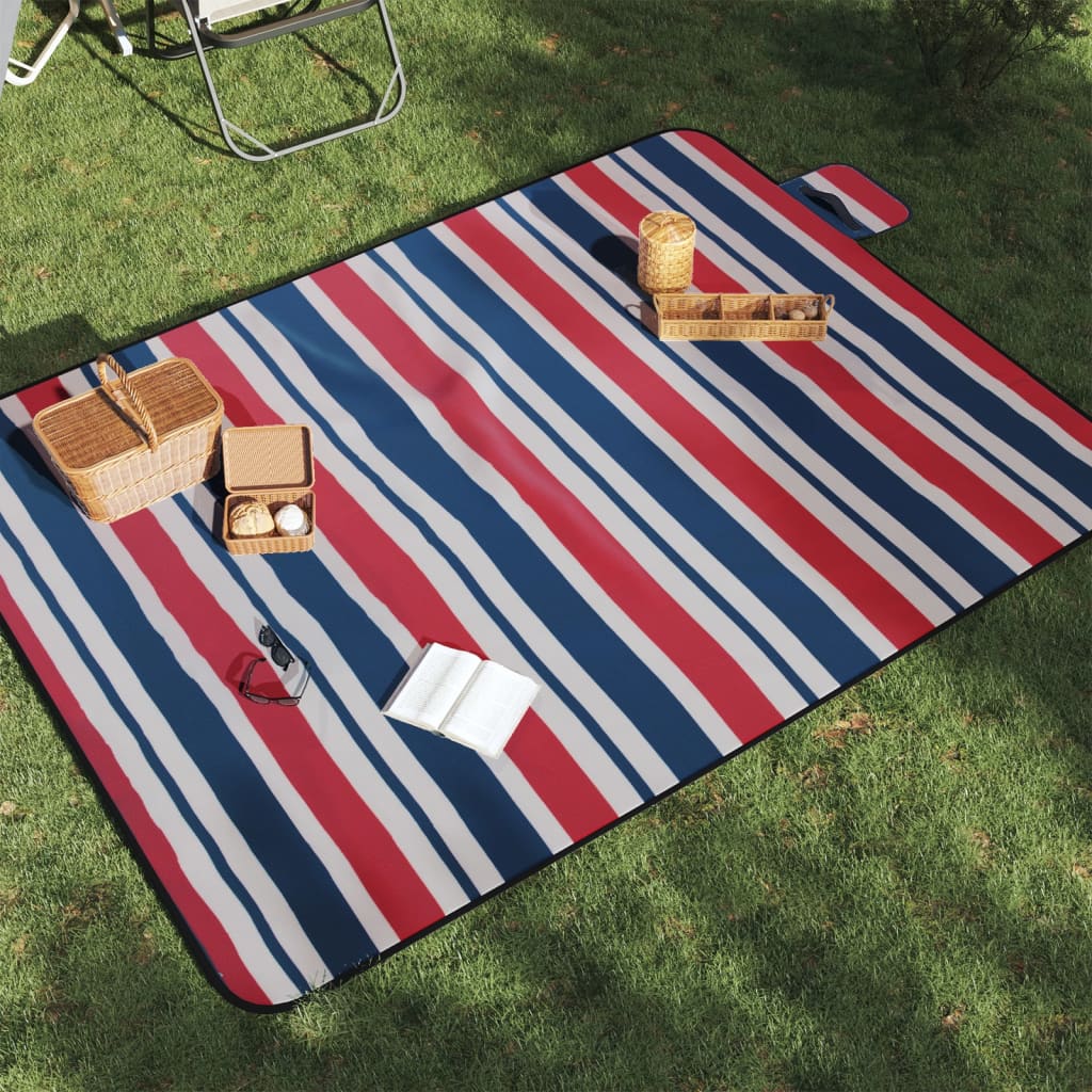 vidaXL Picnic Blanket Foldable Red and Blue Stripe 78.7x59.1 Velvet