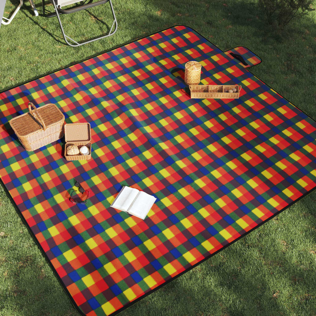 vidaXL Picnic Blanket Foldable Multicolor Plaid 78.7x78.7 Velvet