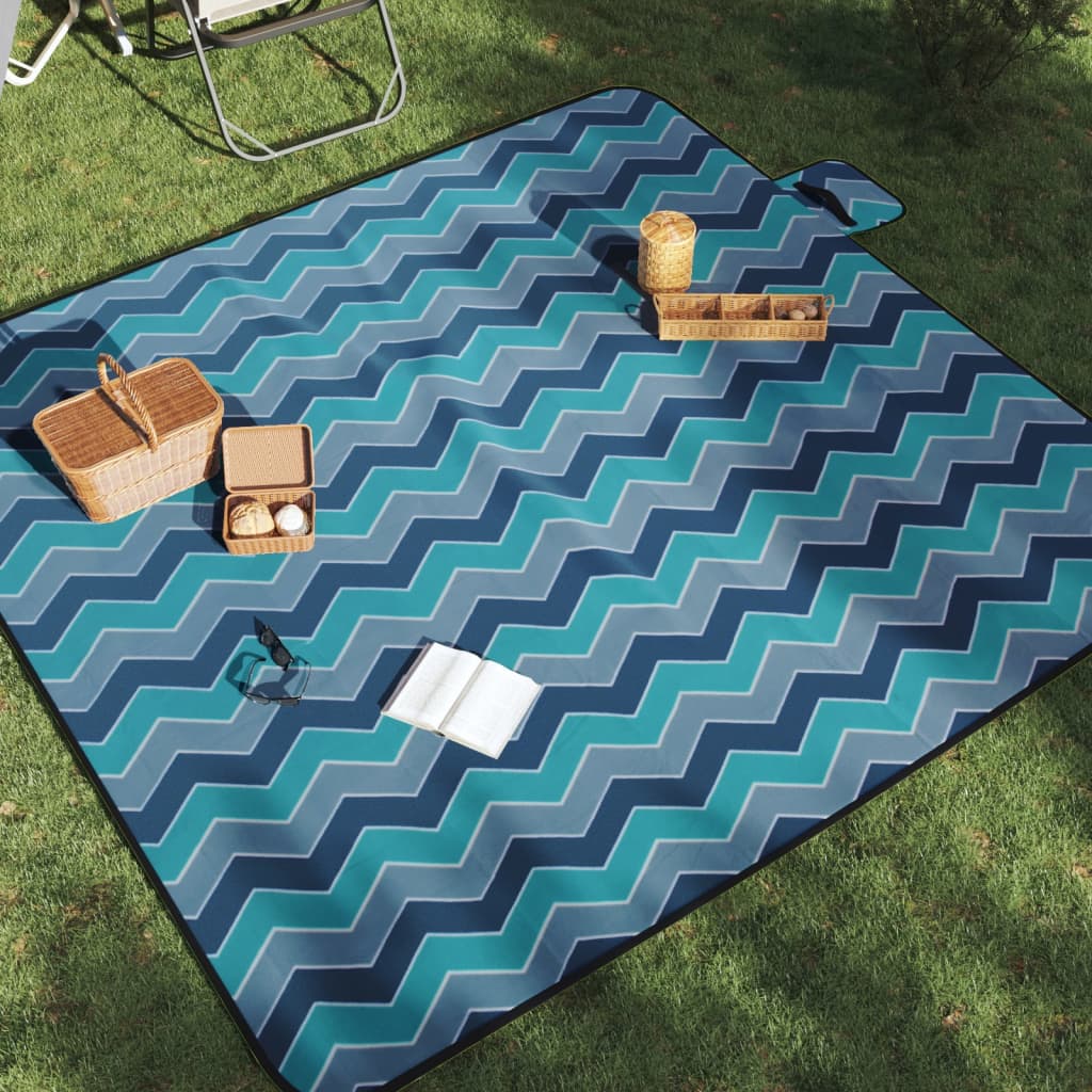 vidaXL Picnic Blanket Foldable Blue Wave 78.7x78.7 Velvet