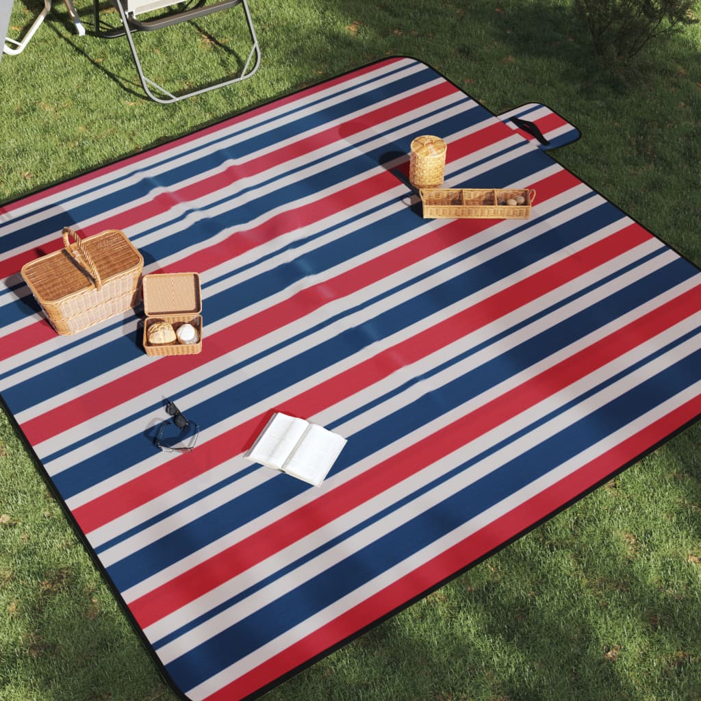 vidaXL Picnic Blanket Foldable Red and Blue Stripe 78.7x78.7 Velvet