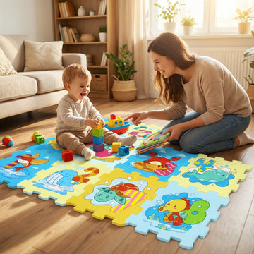8-Piece Educational Interlocking Baby Play Mat with Animals and Numbers
