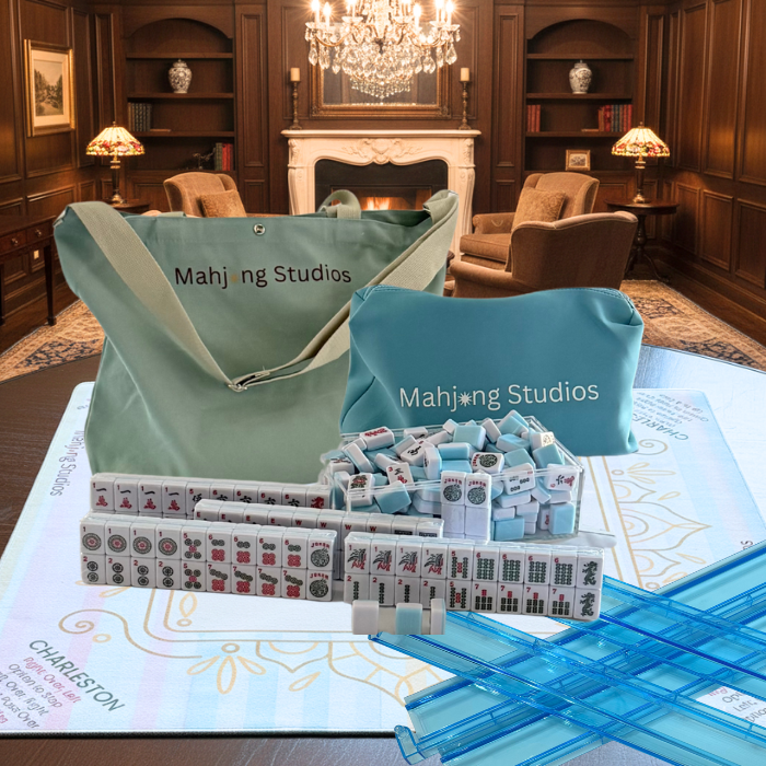 American Mahjong Set 166 Tiles Bundle - Green Bag Pastel Mat 2-color blue tiles