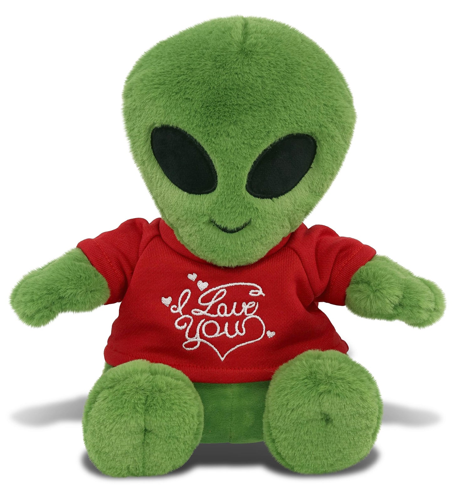 DolliBu I Love You Super Soft Alien Plush- Cute Alien Stuffed Outer Space Creature with I Love You Red Shirt for Valentine  Anniversary  Romantic Date  Boyfriend  or Girlfriend Gift - 11 inches