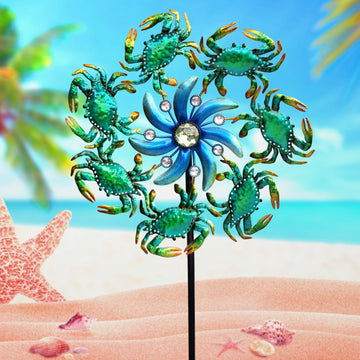 COOZZYHOUR 39'' Crab Wind Spinners Metal Windmill Garden Stake,Ocean Theme Outdoor Wind Spinner,Wind Sculptures Yard Art Decorat