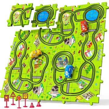 Temi 64 Pieces Puzzle Race Tracks Car Set Toys For Kids Ages 3-5 - Toddler Toys Gifts For 3 4 5 Year Old Boys, Puzzle Tracks Car Toys For Boys Ages 3-5 4-6, 3 4 5 6 Year Old Boys Birthday Gifts