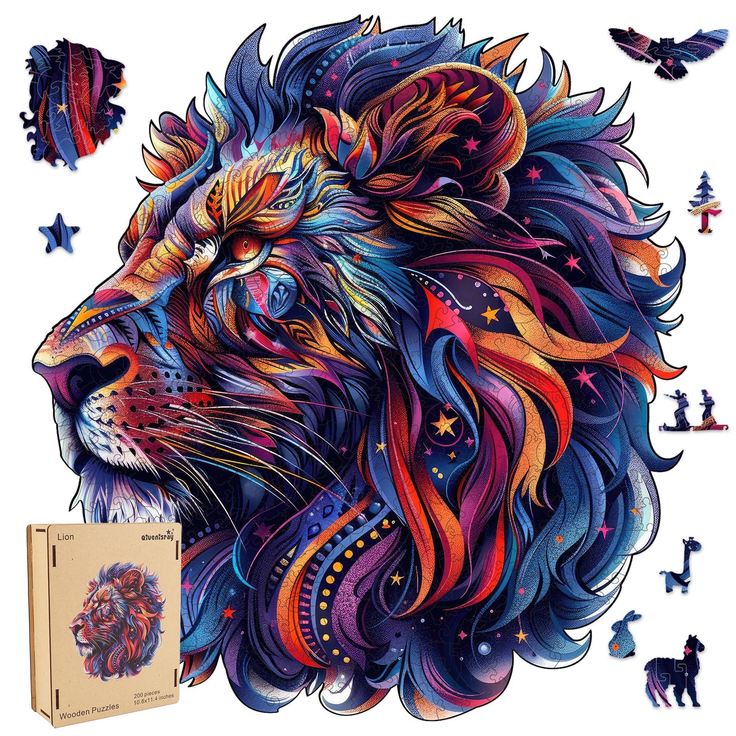 Qiuenisray Wooden Puzzles For Adults,Lion Wooden Jigsaw Puzzles 200Pcs,11.4X10.6In,Medium,Unique Shape Animal Adult Puzzles,Irre