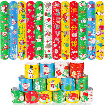 Max Fun 48pcs Christmas Slap Bracelets Party Favors Toys for Kids Xmas Party Favors Christmas Stocking Stuffers Gifts Birthday G